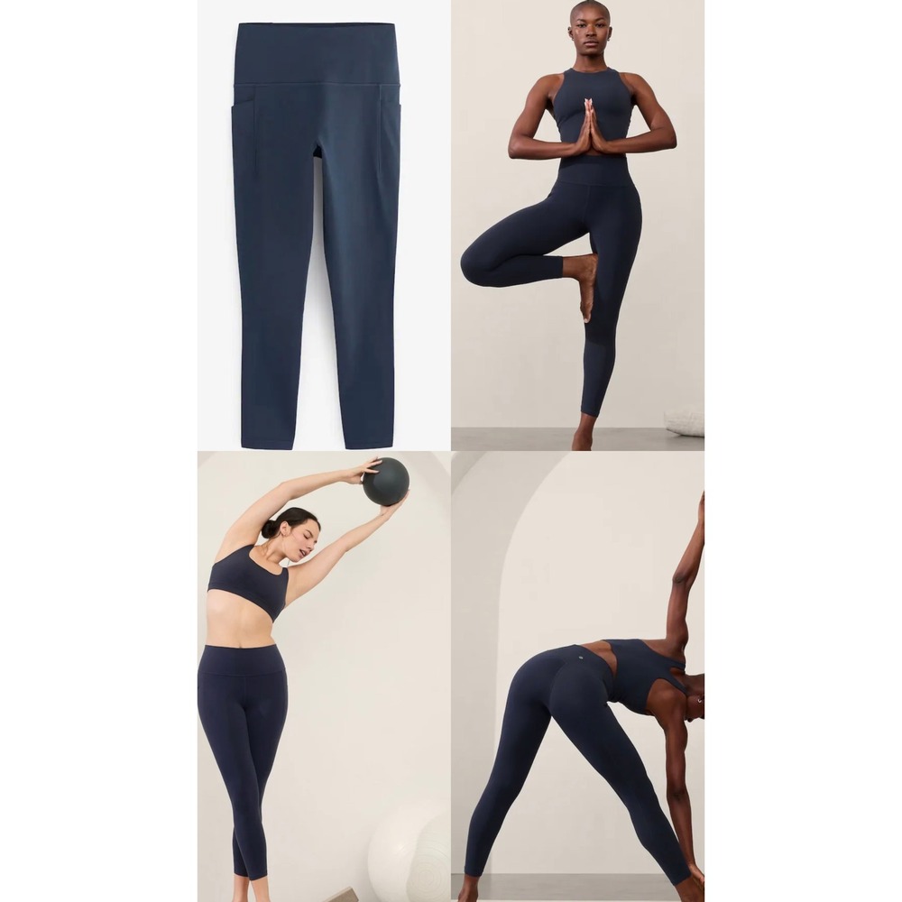 Athleta Ultra High Rise Elation Tight Navy Blue Yoga Leggings Pockets MP Petite